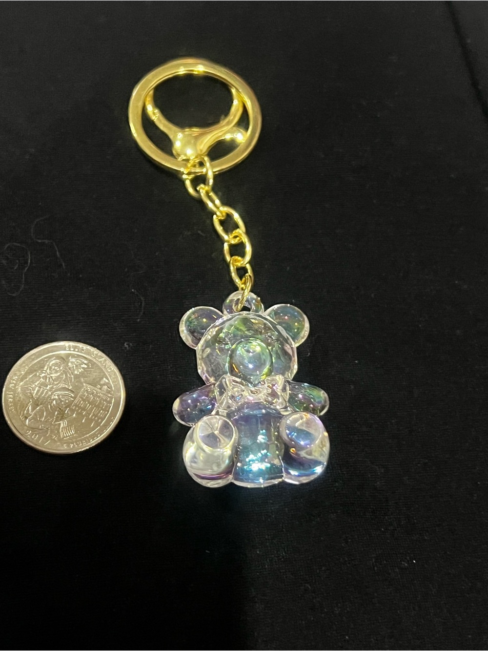 β¨ Iridescent Teddy Bear Double-Ring Keychain β NWT β¨ - Picture 4 of 5